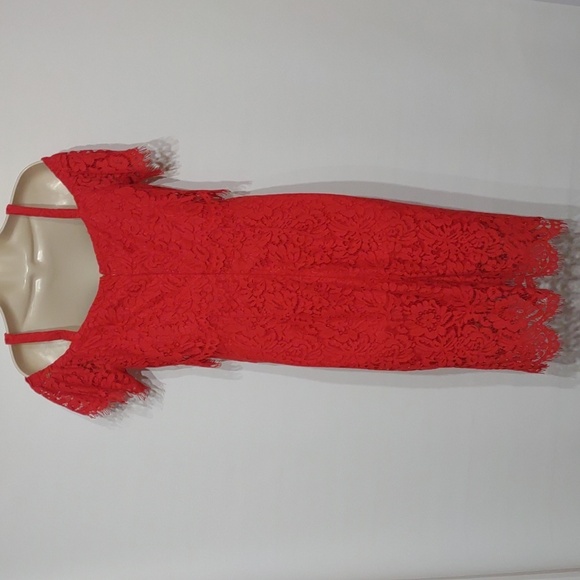 SOPRANO Red Lace Dress Cold Shoulder Size Medium - Picture 7 of 14